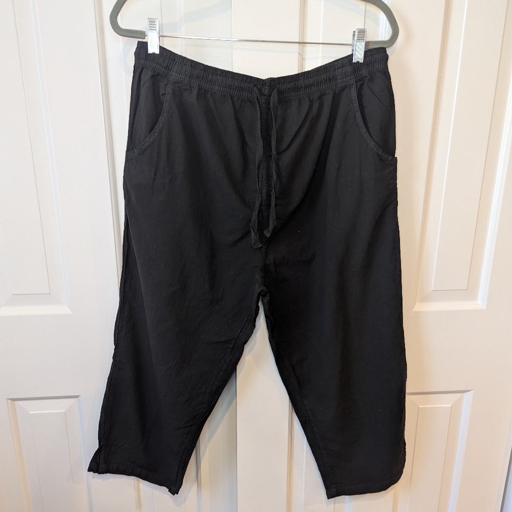 Women's Cropped Pants Elastic Waist‎ Black 1X